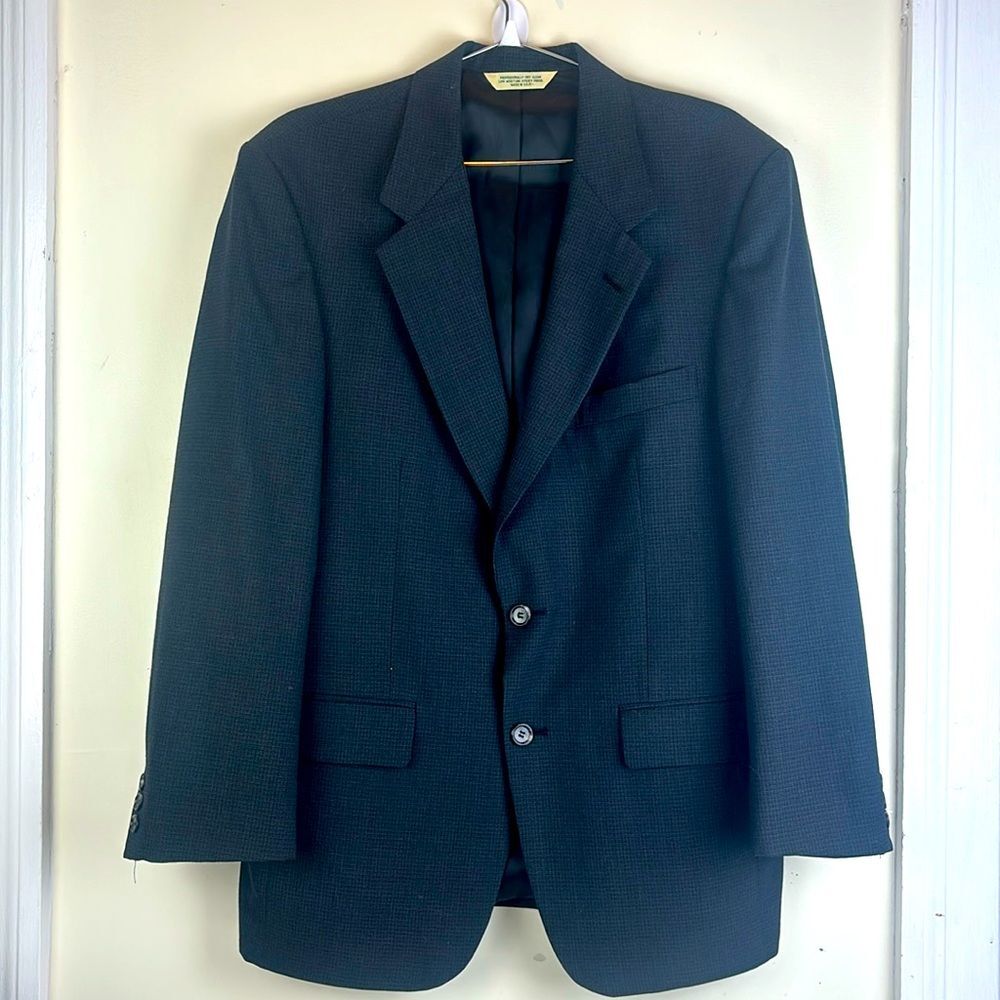 Evan Picone Wool Tailored for Rich's Gray Checkered Suit Jacket Blazer Size M